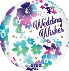 16" Orbz Watercolor Wedding Wishes Helium Balloon